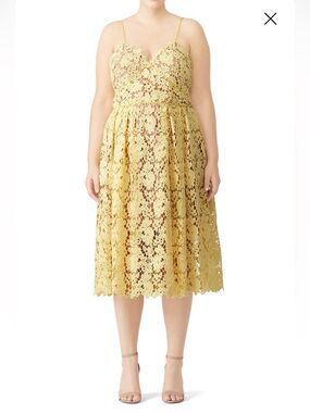 Slate & Willow Yellow Lace Midi Dress with Spaghetti Straps